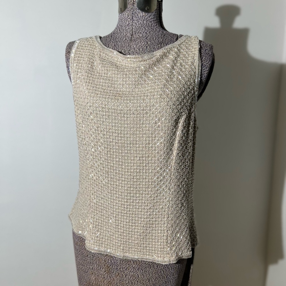 Vintage Champagne Beaded Formal Evening tank top- cocktail -holiday party top